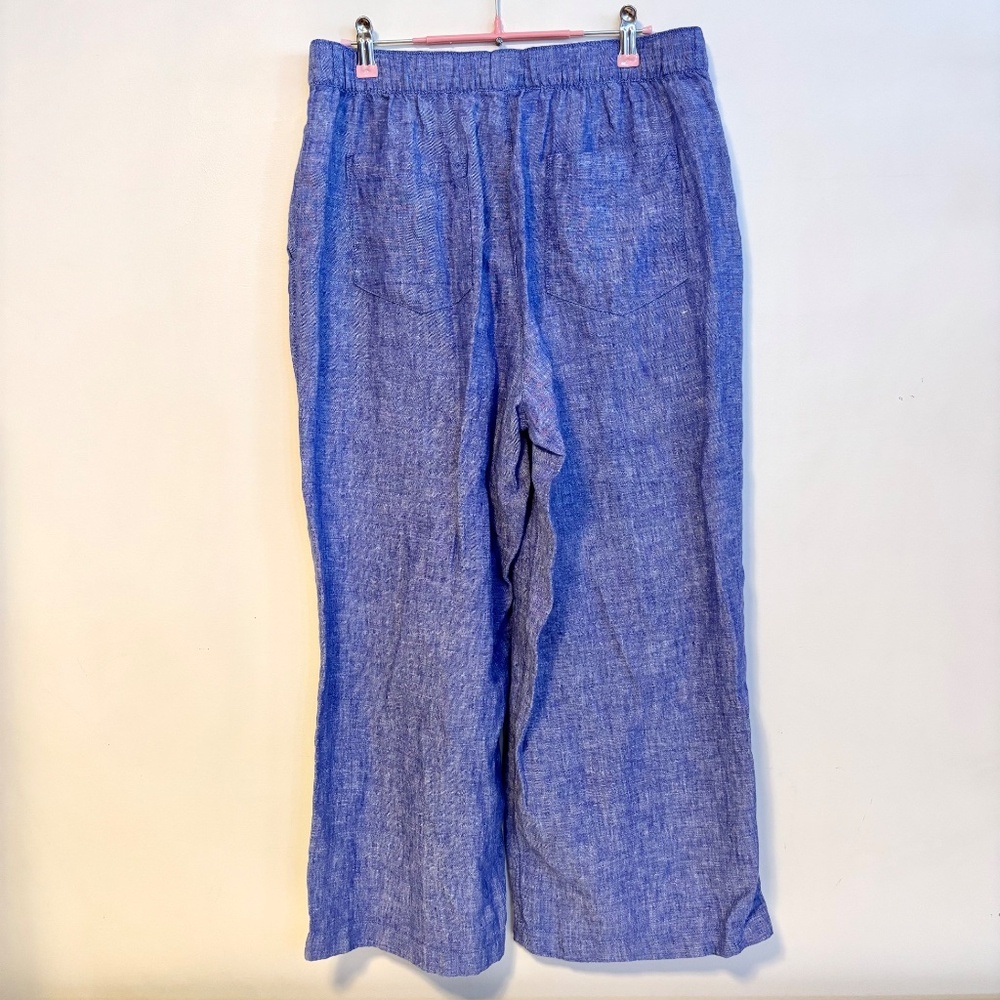Cynthia Rowley 100% Linen Wide Leg Cropped Ankle Pants Elastic Waist Blue Size L - Picture 2 of 3